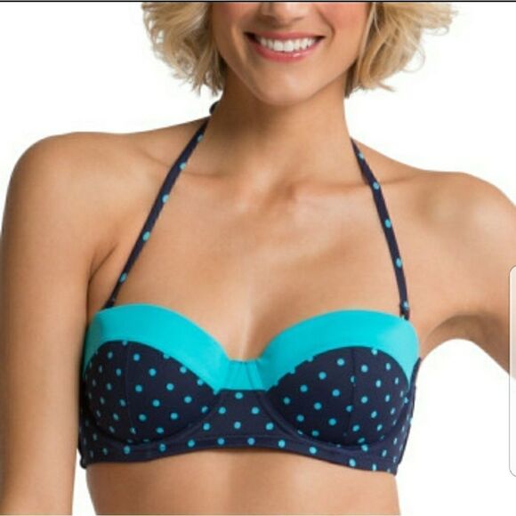𝅺Spanx Bikini Top Polka Dots Swimsuit Top Size 12 Swim Top New With Tags - Picture 1 of 9